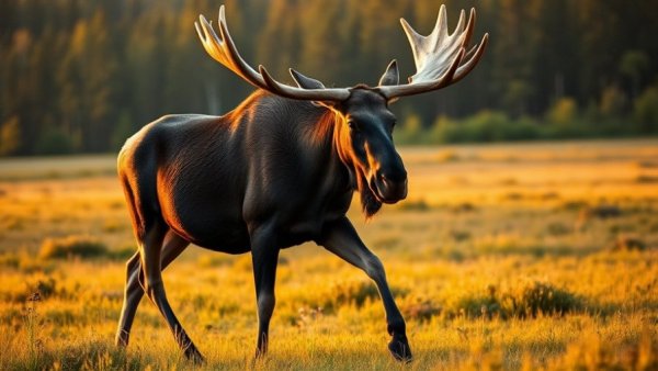 Moose Migration Sweden: Two moose walking in a Swedish forest meadow.