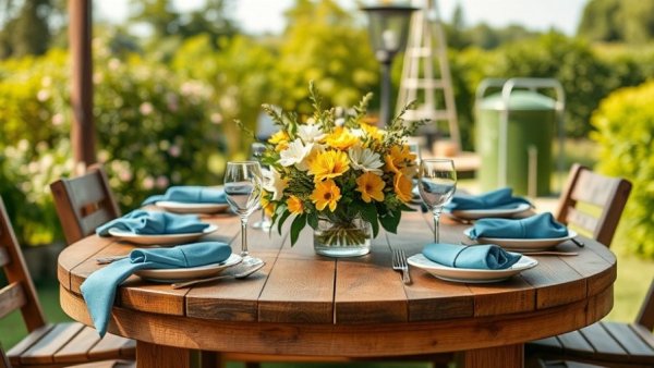 Elegantly set outdoor table for Mother's Day brunch at home.