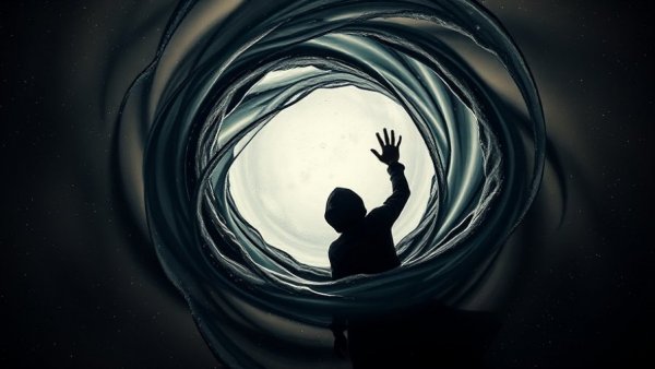 Abstract shadow amid liquid swirl, transformation through hypnotherapy.