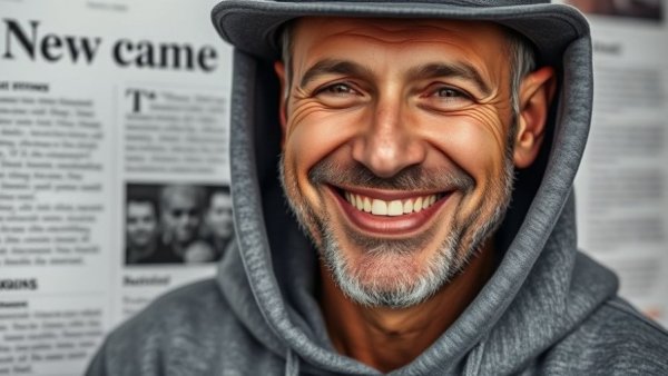 Stylish middle-aged man in a grey hoodie, promoting senior health confidently