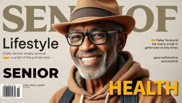 Senior Health magazine cover featuring a mature individual in a hat.