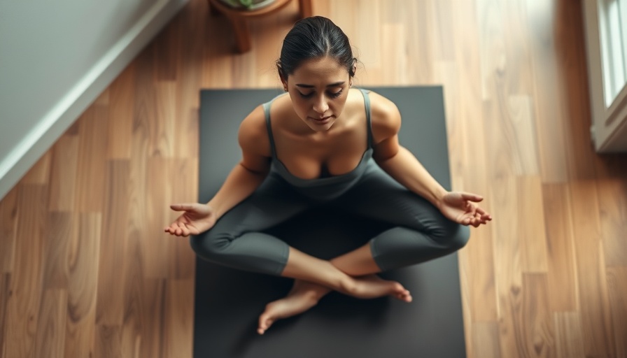 Person meditating cross-legged on mat with plant nearby, serene setting.