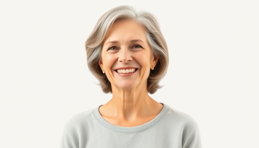 Middle-aged woman smiling for postmenopause heart health.