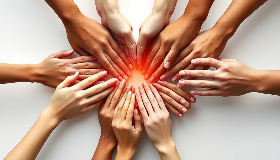 Diverse hands forming heart shape, symbolizing mindful leaders healing trauma.