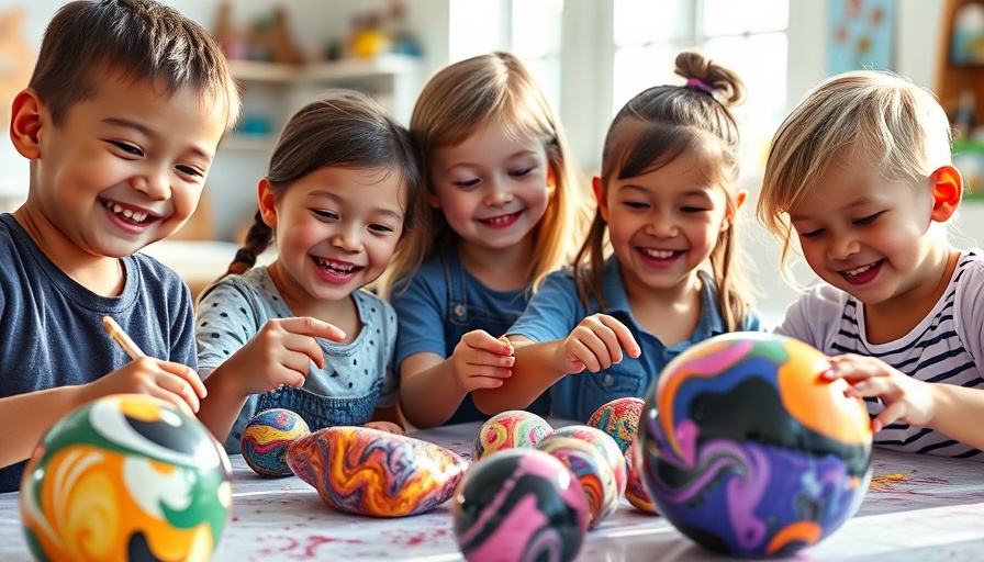 Kids creating mindful marble art in a bright studio.