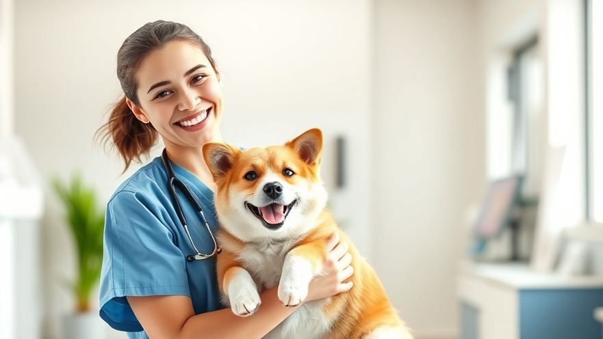 Enthusiastic veterinarian engaging with a happy pet, showcasing digital marketing for veterinarians.