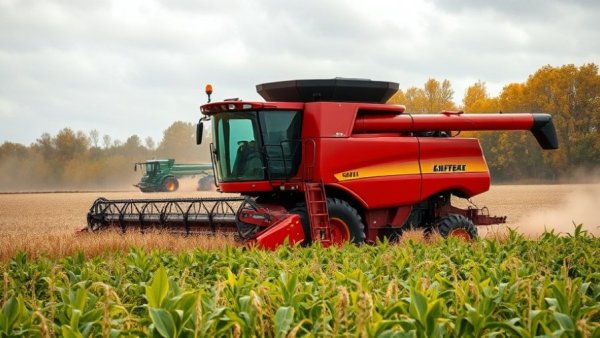 Vast soybean field with combine harvester, illustrating impact of tariffs on small businesses.