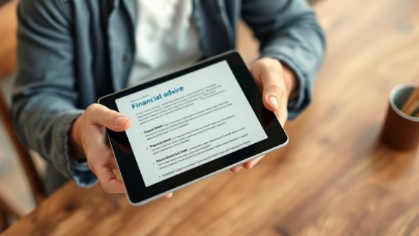 Modern tablet with financial advice and auto repair offers