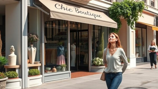 Francesca's storefront with two women walking and chatting, bright day.
