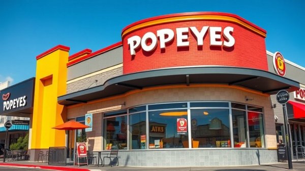 Modern Popeyes building showcase operational improvements under blue sky.
