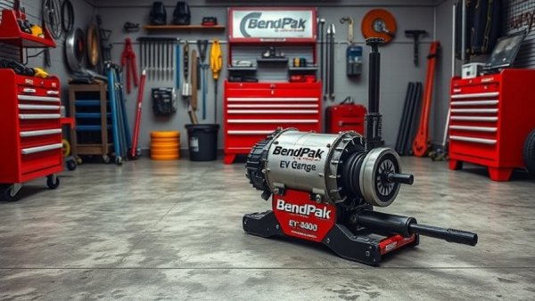 Ranger RTJ-3000 transmission jack in a well-organized garage setting.