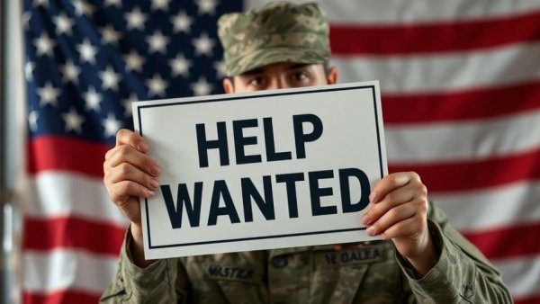 Military veteran holding 'Help Wanted' sign reasons to hire military veterans.