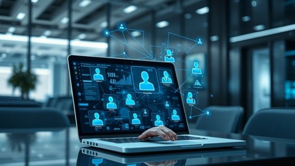 How to Use Technology to Recruit and Retain Employees: Digital recruitment interface over laptop keyboard.