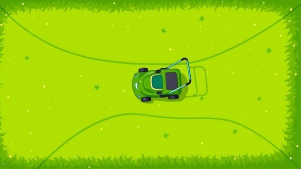 Abstract depiction of an autonomous mower on a green lawn for buying guide.