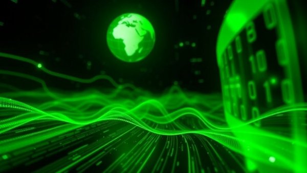 Futuristic digital landscape with smart technologies.