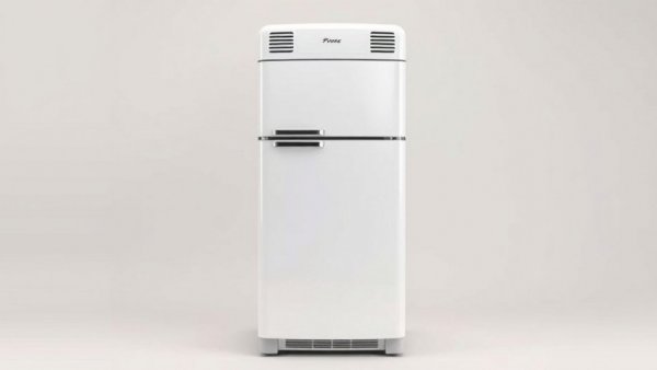 Vintage affordable refrigerator with a top cooling unit.