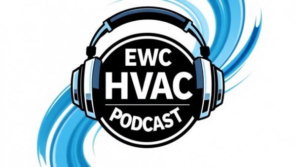 Podcast logo highlighting HVAC topics with headphones, modern design.