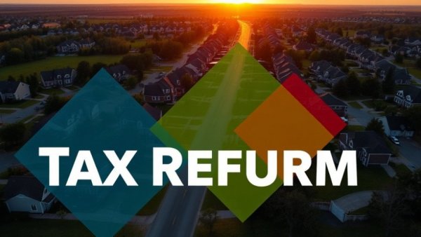 Aerial suburban homes with tax reform graphic, highlighting permanent tax changes for real estate professionals.