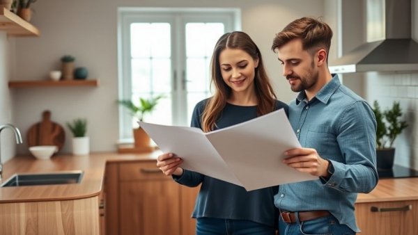 Young couple exploring alternative mortgage options, cozy kitchen setting