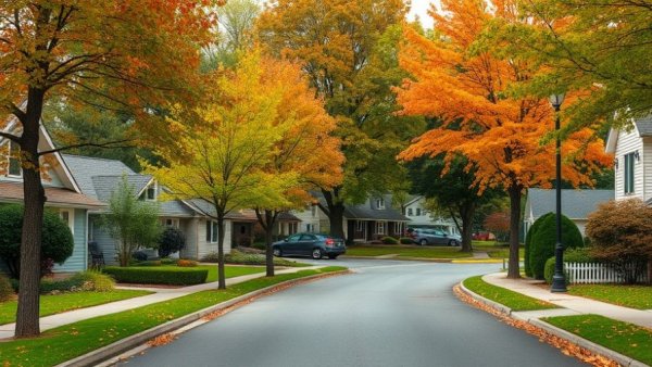 2026 Economic Outlook for Brokers: suburban street in autumn.