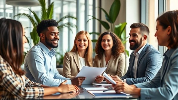 Professional group in a collaborative meeting discussing personalized service.