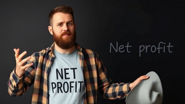 Bearded man explaining net profit vs gross profit.