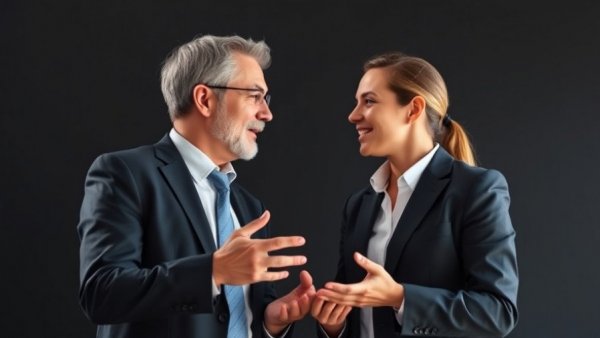 Split-screen image of two business professionals in discussion.