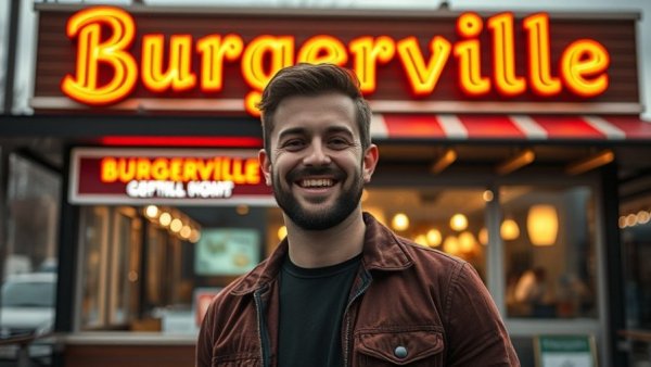 Burgerville new CEO smiling in front of a restaurant