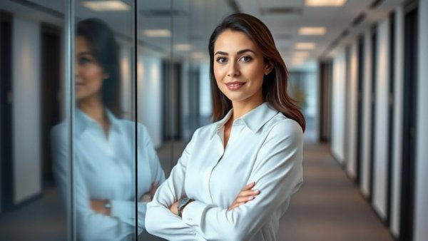Confident woman in white blouse representing automotive change.