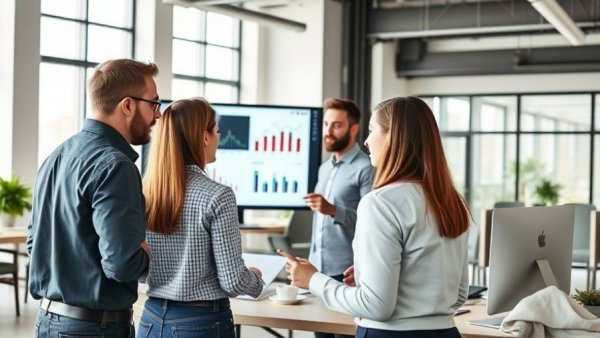 Professionals discussing digital strategies related to custom web design packages.