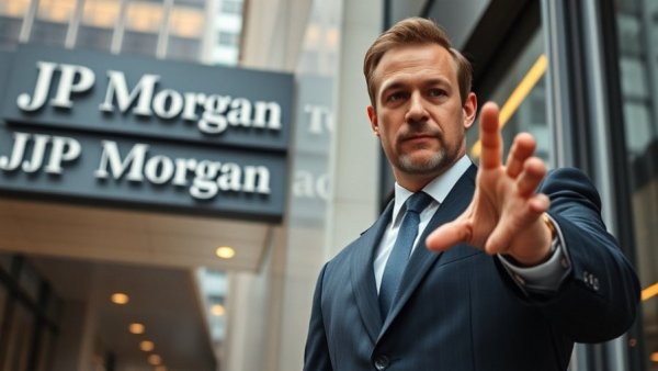 JPMorgan Closing Trump's Bank Accounts, prominent figure gesturing near bank logo.