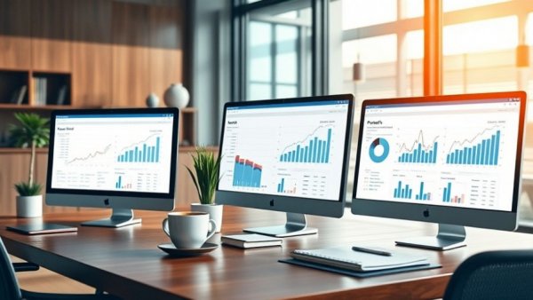 Multiple devices showcasing payroll software solutions on a desk.