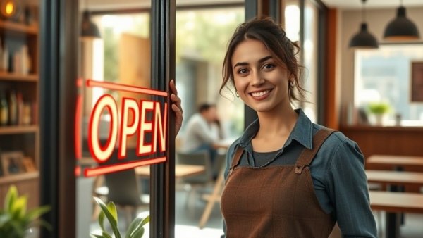 Great Wealth Transfer for Black Entrepreneurs: Smiling businesswoman opening her shop.