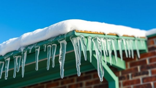 Icicles on restaurant roof for ice dam prevention tips.