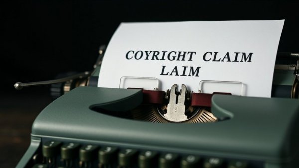 Vintage typewriter with 'COPYRIGHT CLAIM' document showing.