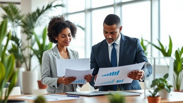 AI Content vs Hiring an Agency: Professionals reviewing data in a modern office.