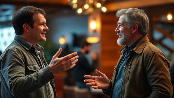 Discussion on mental impact of aging, two men conversing indoors.