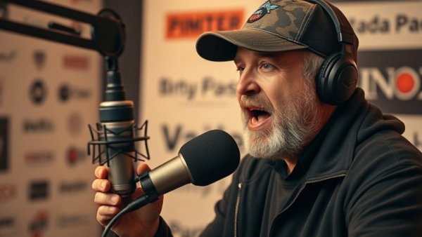 Man speaking into a microphone during a podcast, effective communication in a tech-driven world.