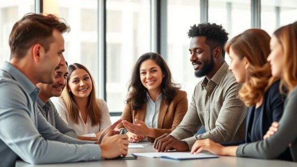 Diverse team discussing successful employee recruitment strategies in a modern office.