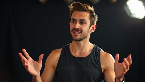 Casual man discusses sales data in a dark studio, highlighting Quick Responses Boost Sales Conversions.