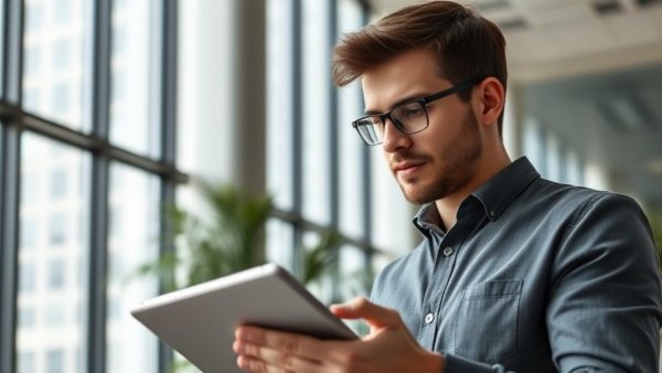 Young professional analyzing data on a tablet, cost of AI avoidance concept.