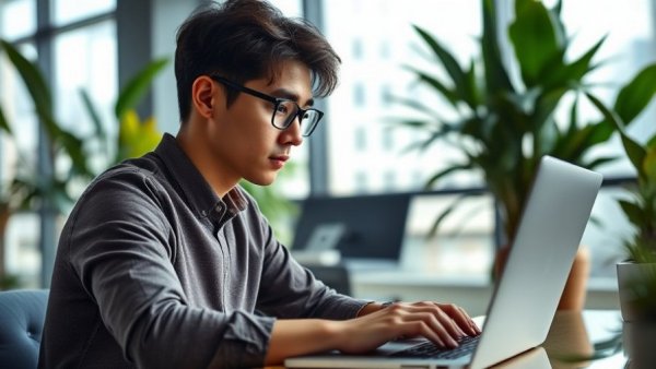 Man enhancing user experience on modern websites in a stylish office