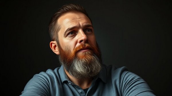 Bearded man listening intently in a business context.