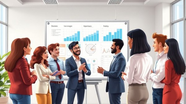 Business team discusses Customer Effort Score Survey findings.