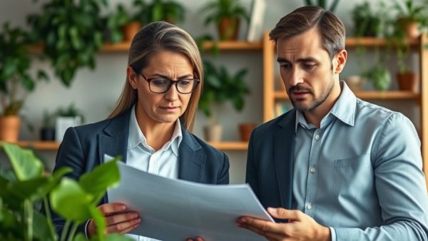 Business professionals concerned about AI costs in a modern office.