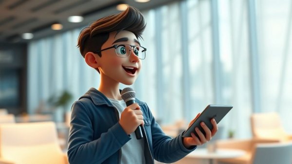 Young Innovators and Technology enthusiast speaking animatedly at a symposium.