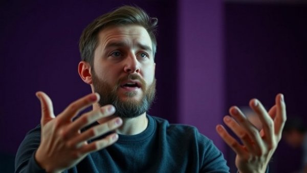 Young man in discussion on lifelong learning and networking for success.