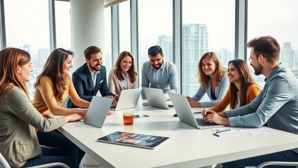 Team discussing reward programs for small businesses in office.