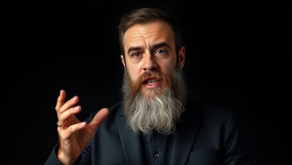 Reverse Psychology in Sales explained by bearded man in cinematic style.