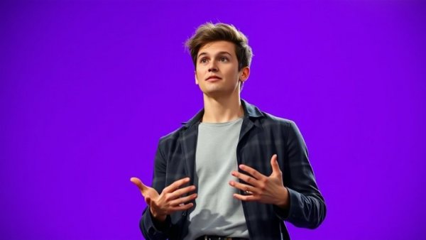 Confident speaker presenting with focus on product importance.